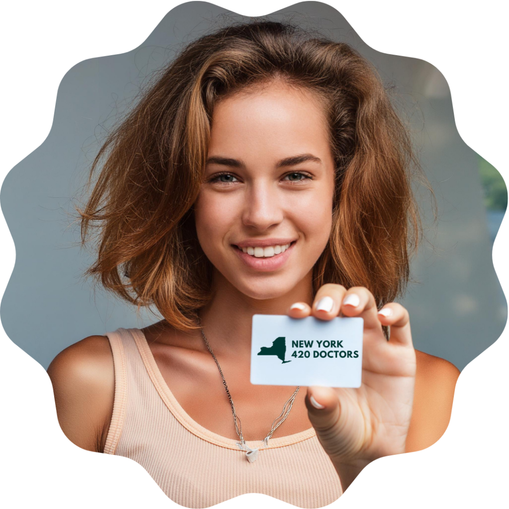 Happy Women Holding New York Medical Card